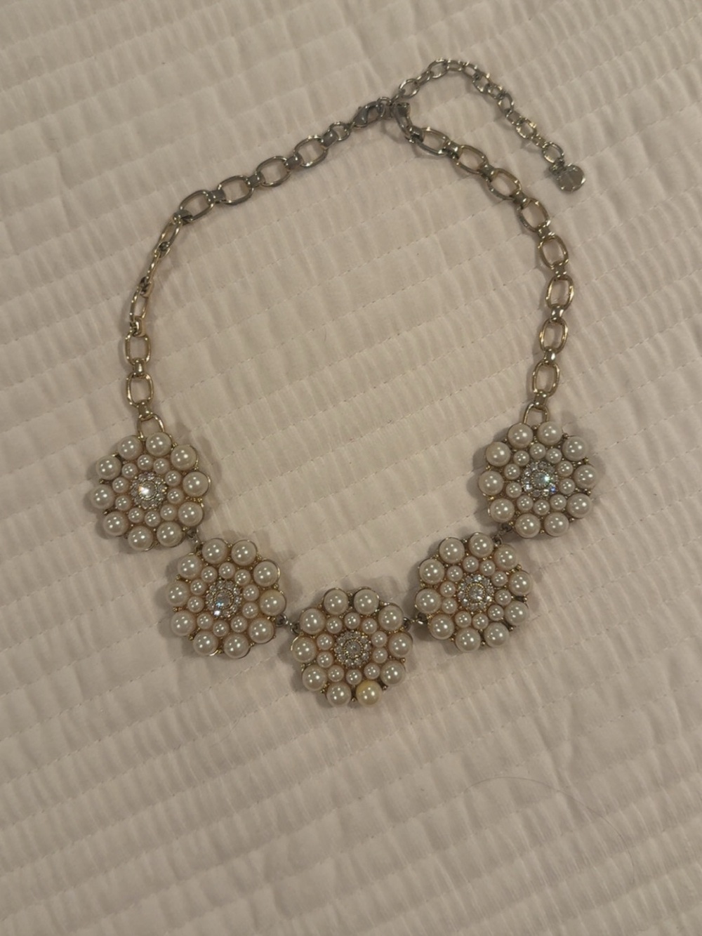 Talbots Gold Tone Floral Pearl Cluster Necklace - Ivory Pearls